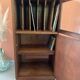 Vintage wooden furniture, vinyl storage, bookshelf, desk.