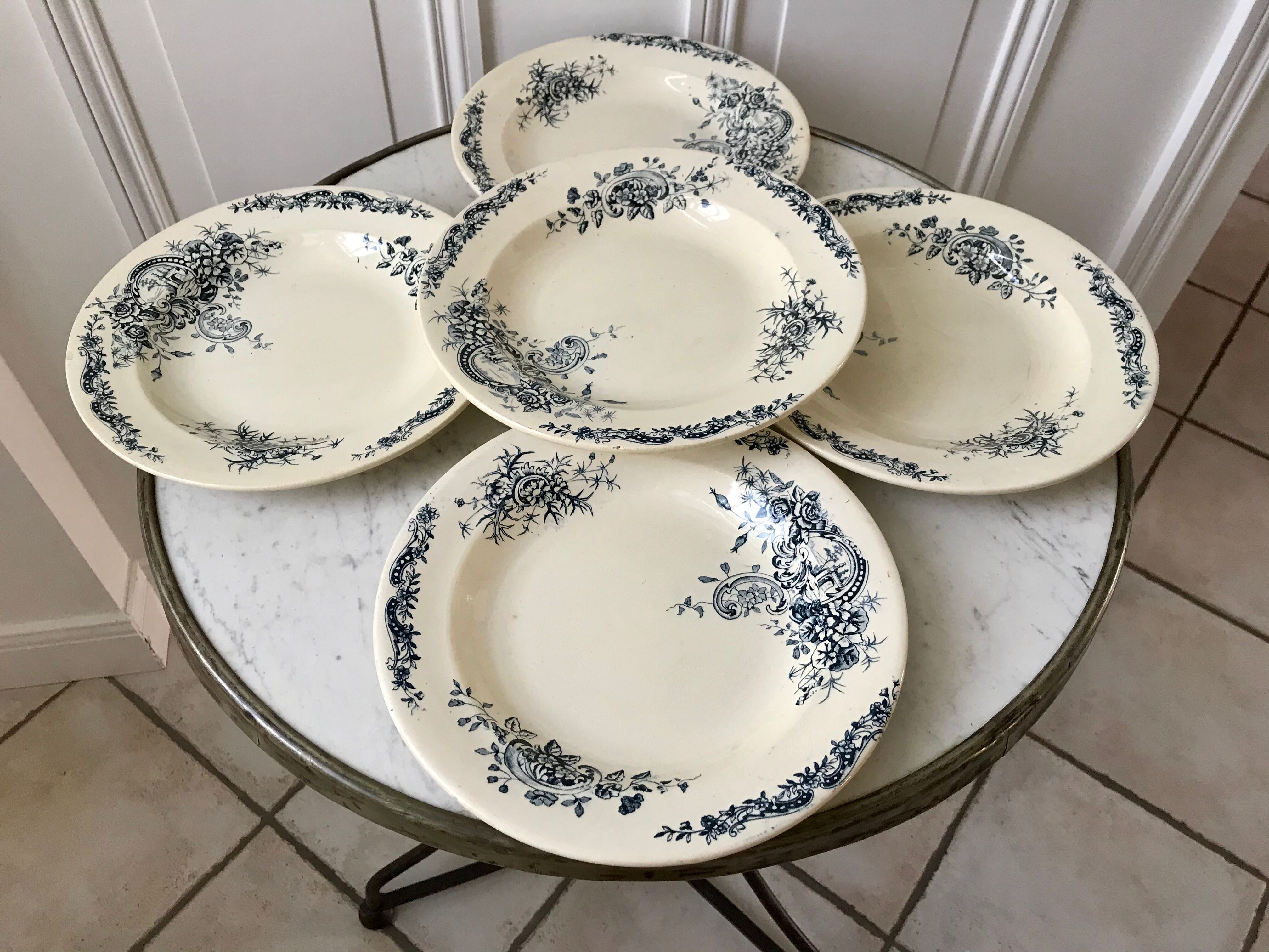 Set of 5 hollow plates Terre de Fer Salins model "Rocaille"
