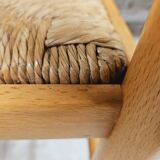 Set of 4 vintage pine and rush chairs