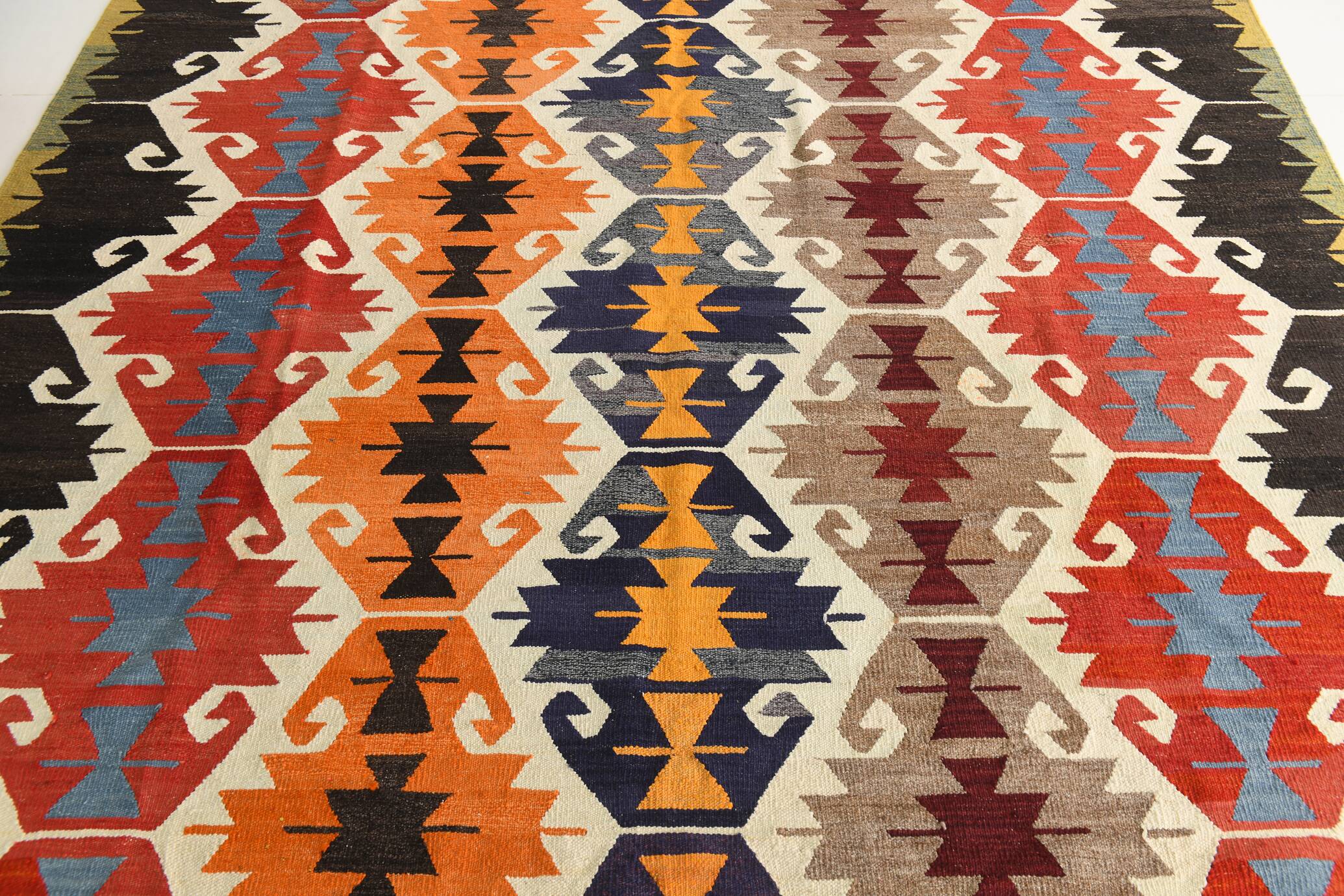 8x12 Multicolor Geometric Vintage Kilim Rug, 252x361Cm