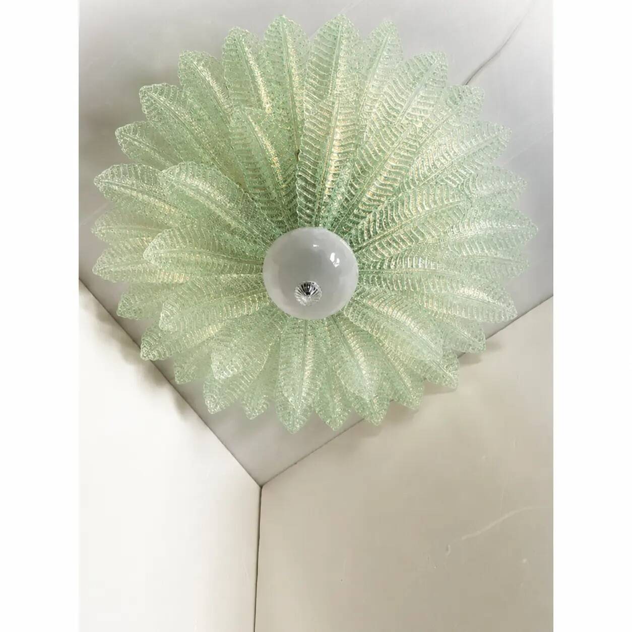 Venetian Leaves Flush Mount in Green Murano Glass by Simoeng
