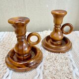 Ensemble de 2 bougeoirs en bois d'olivier