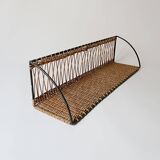 Vintage metal and wicker wall shelf, 1950s-1970s design, Mategot