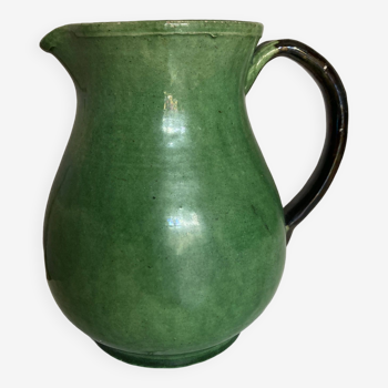 Etienne Noël pitcher vase in Dieulefit green glazed earth 1940