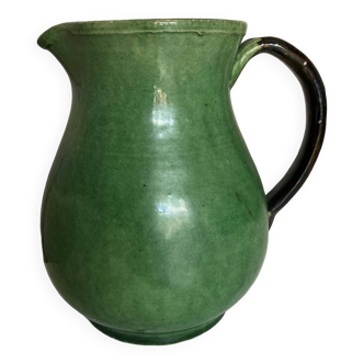 Etienne Noël pitcher vase in Dieulefit green glazed earth 1940