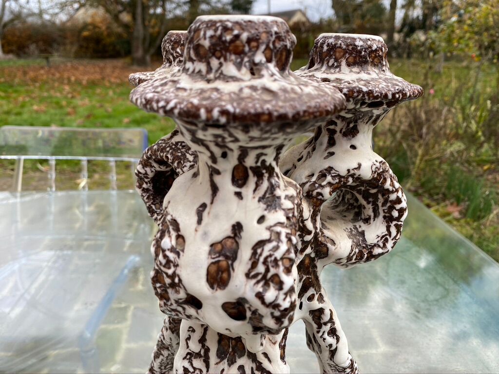 Large candle holders / candlestick Vallauris ceramic fat lava Marius Giuge 1950 x2