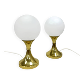 Paire de lampes de table Globe, également connues sous le nom de Leuchten, Allemagne, années 1970, laiton et verre.