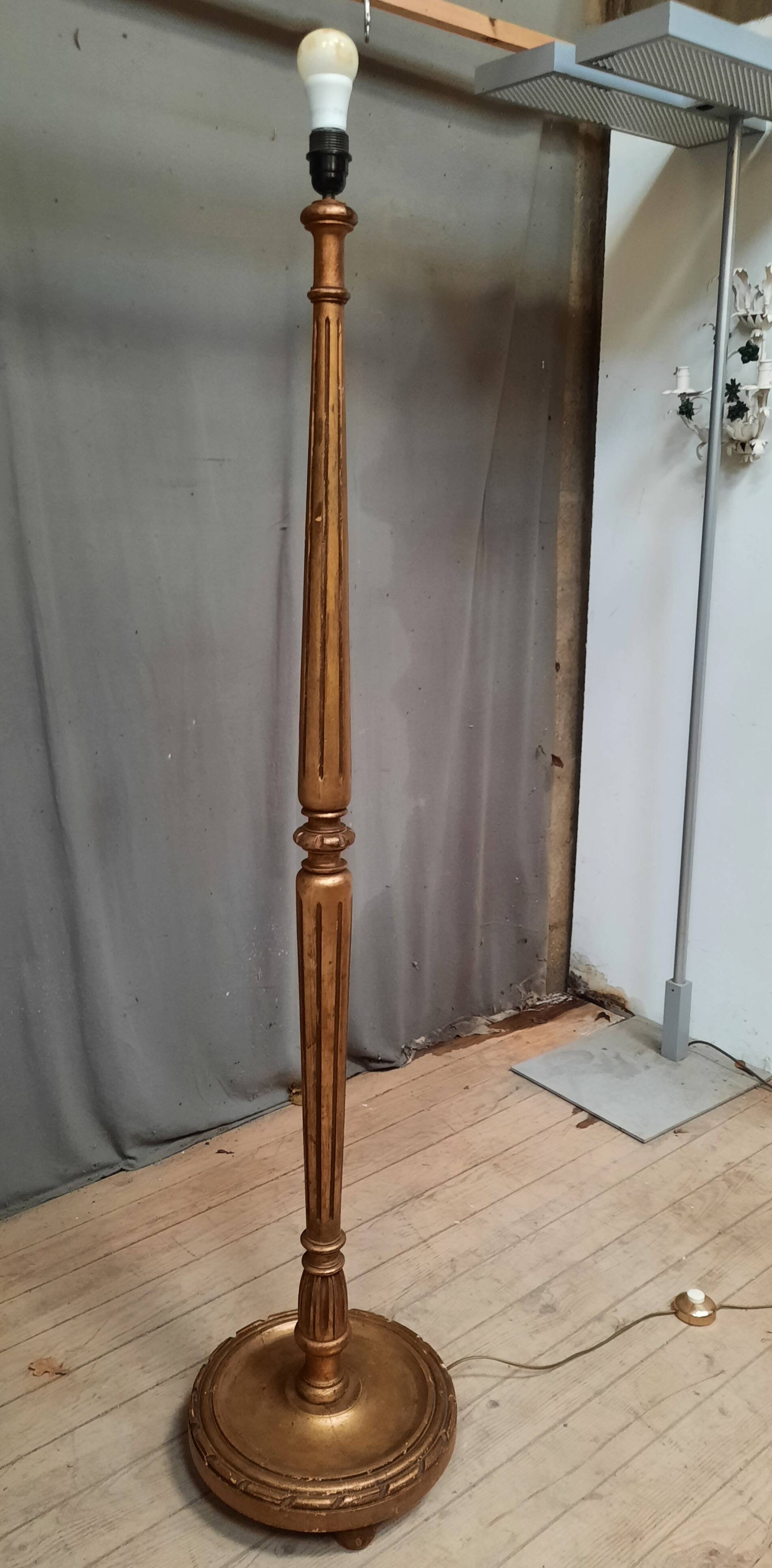 Golden wood floor lamp