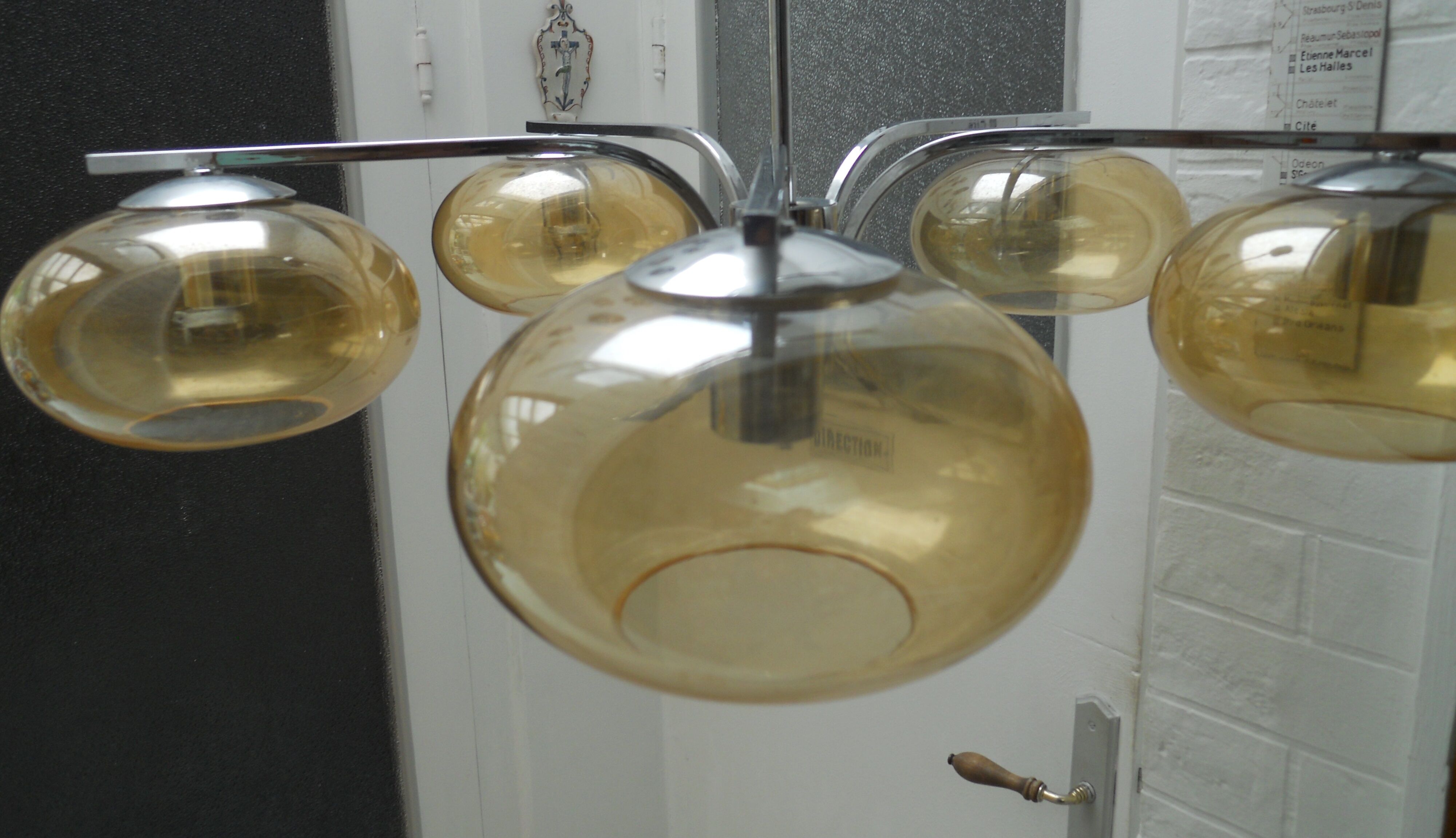 Vintage chandelier chrome and glass smokes 5 lights