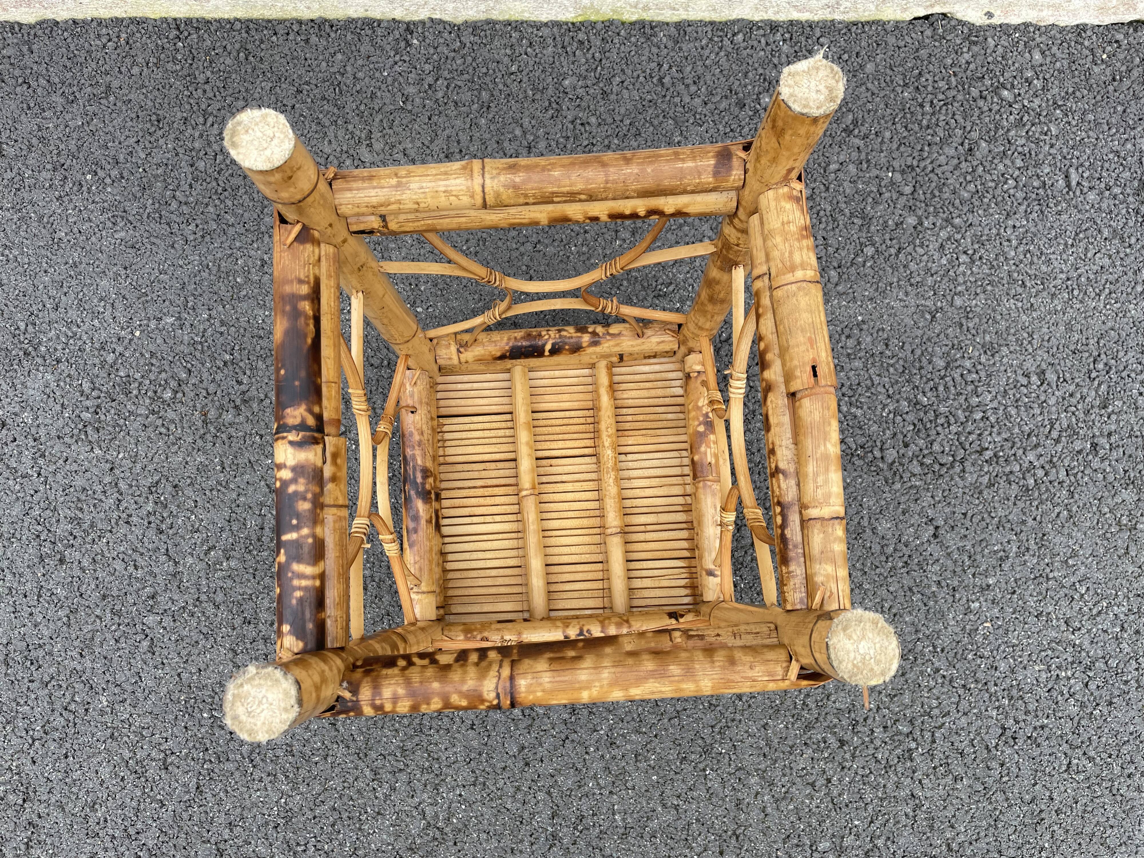 Tabouret bambou brûlé années 50