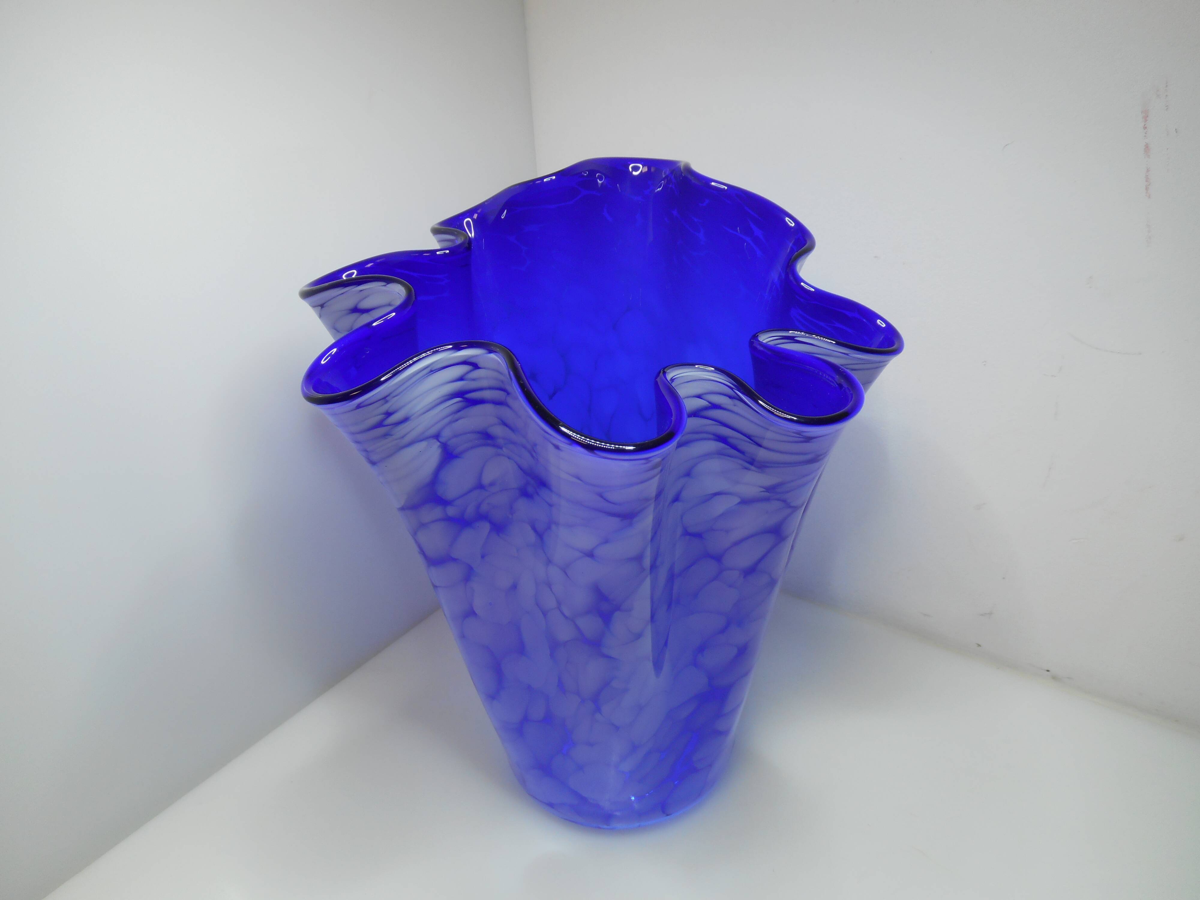 Large blue handkerchief vase Murano Venini glass 1960