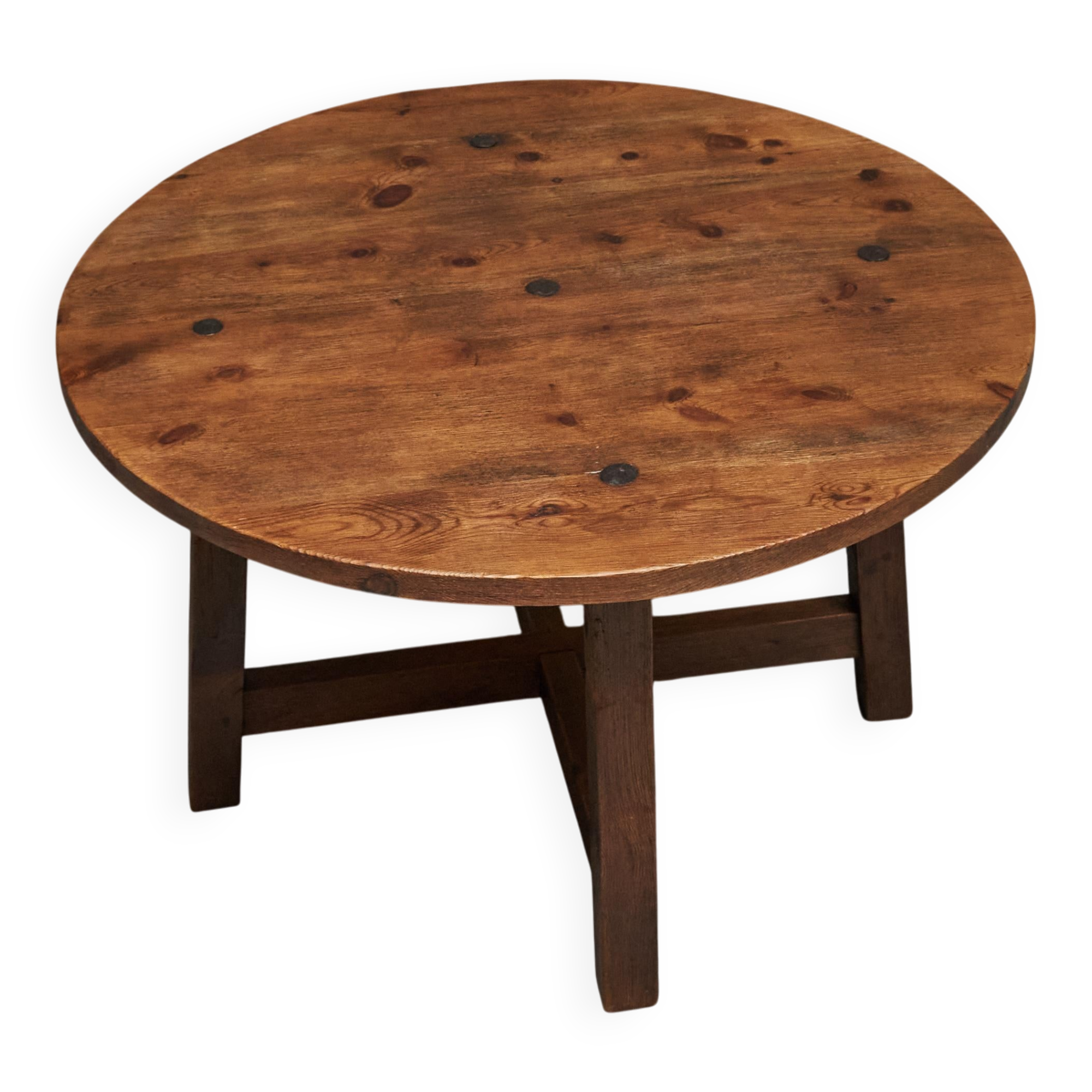 Dining table or Spanish centre table in solid wood and wrought iron from the mid-20th century.