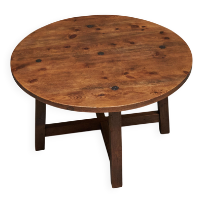 Table à manger ou table centrale espagnole en bois massif et fer forgé milieu 20e siècle