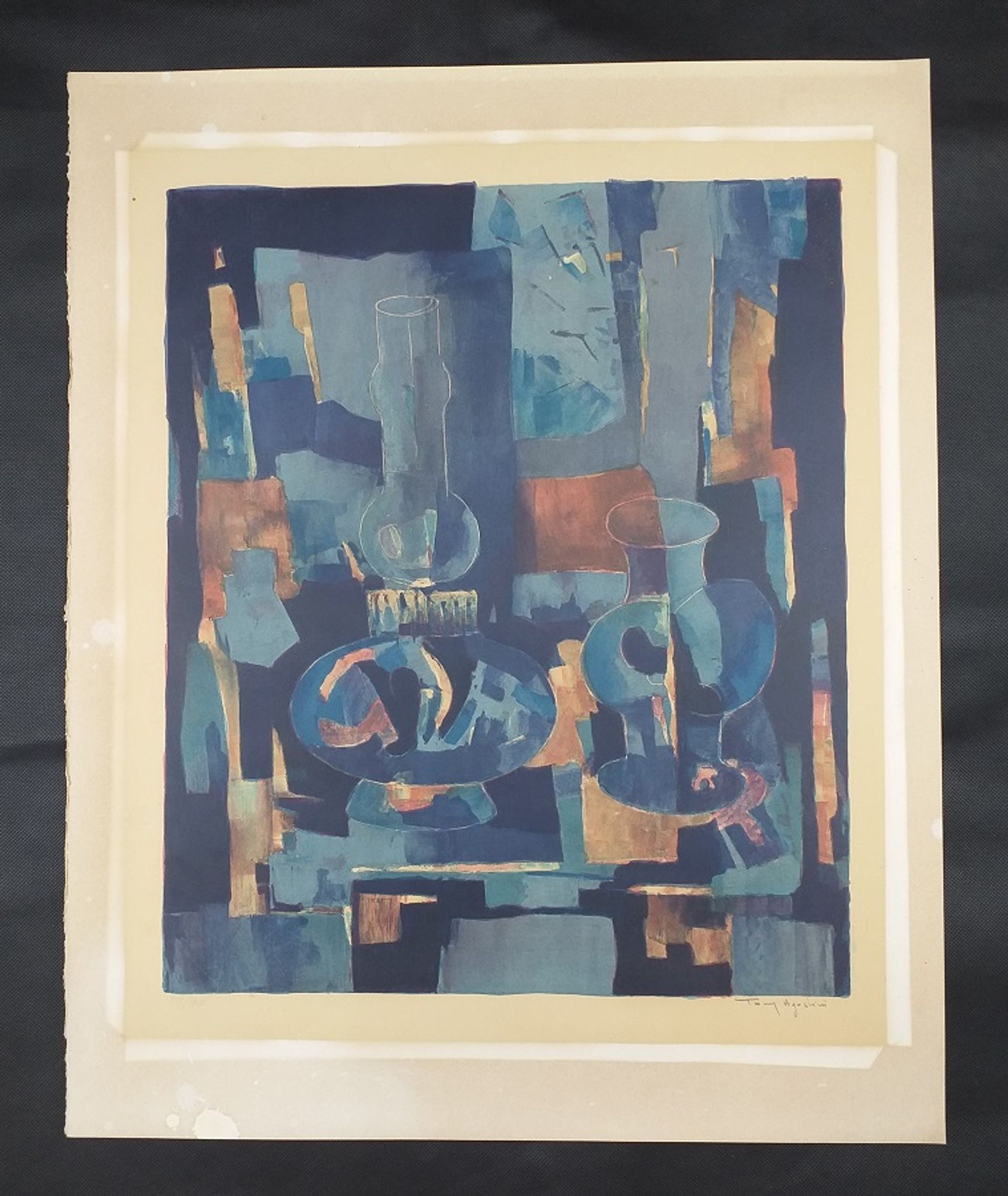 Original color lithograph Toni Agostini - still life