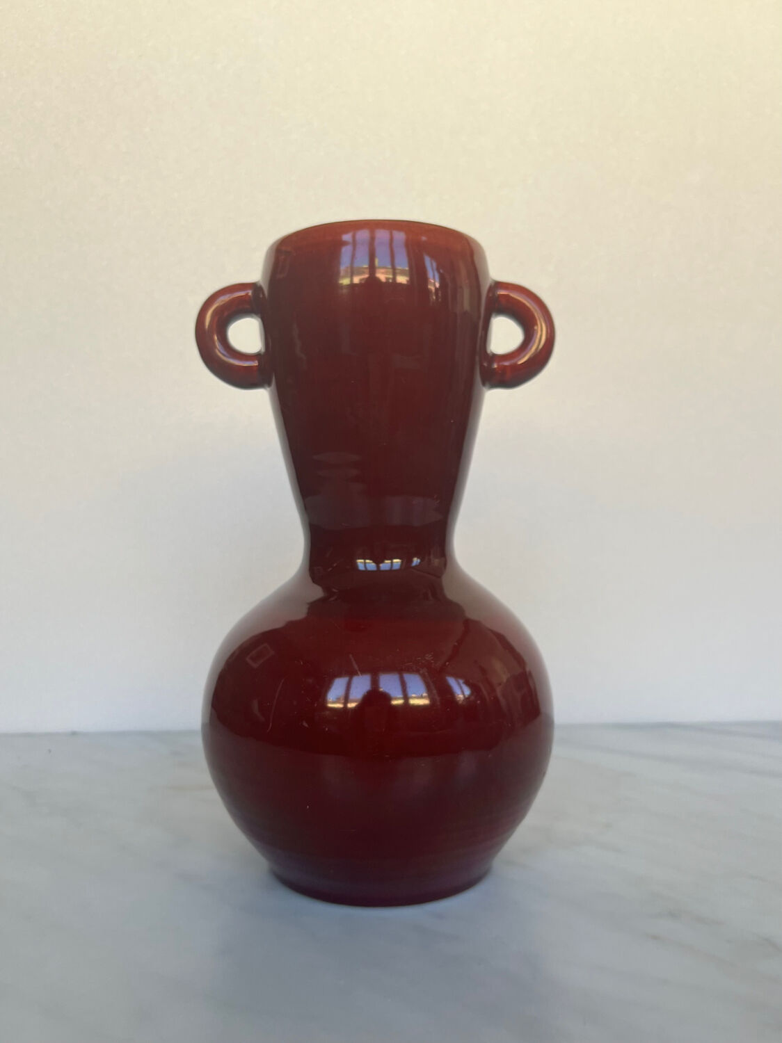 Vintage Accolay vase in red ceramic, double handle.