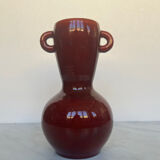 Vintage Accolay vase in red ceramic, double handle.