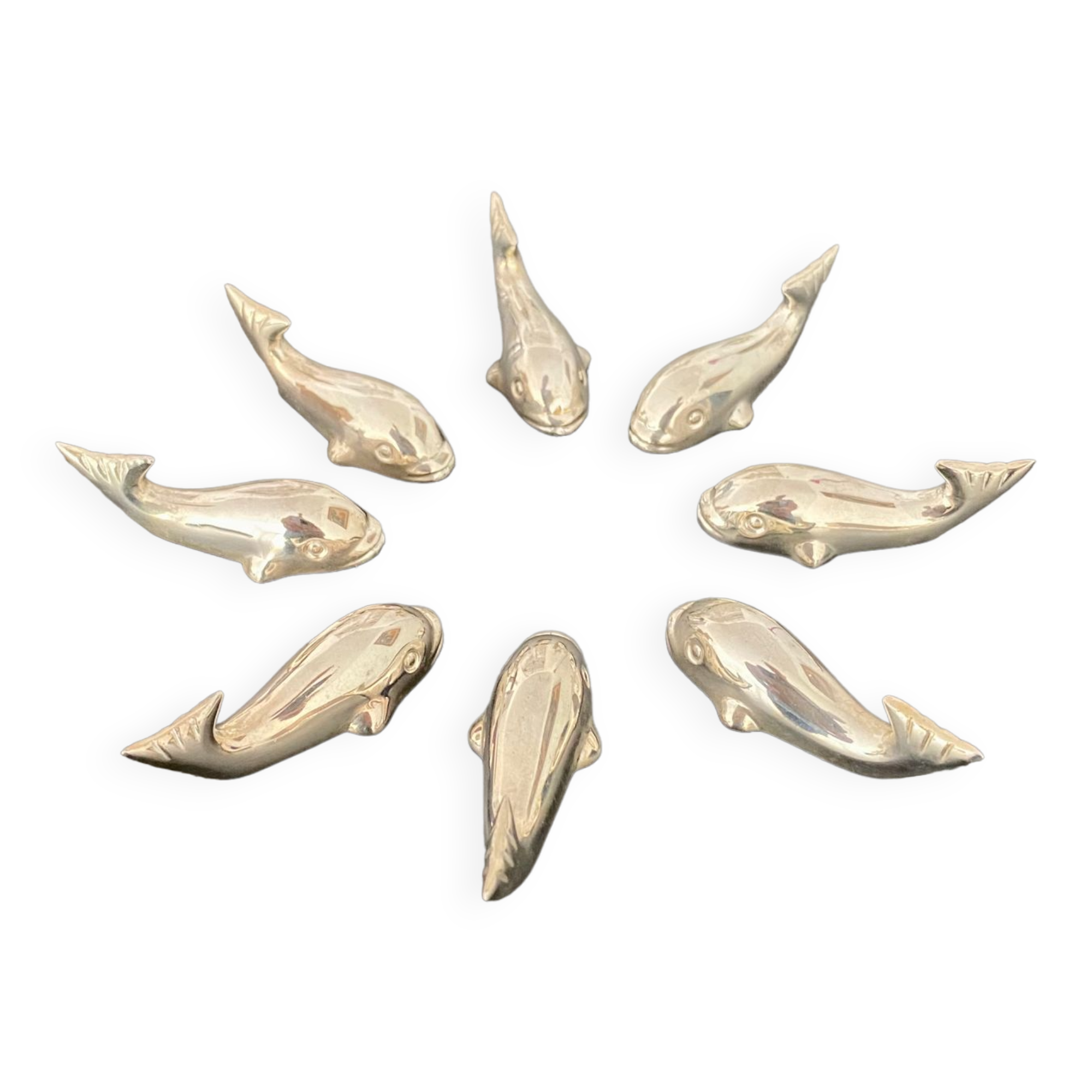 8 whale-shaped knife holders in silver metal