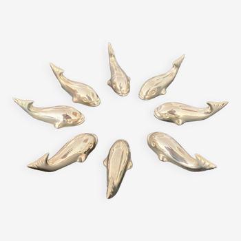 8 porte-couteaux forme baleine en métal argenté