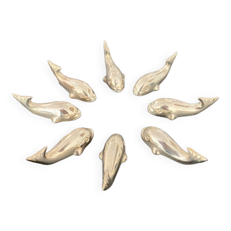 8 whale-shaped knife holders in silver metal