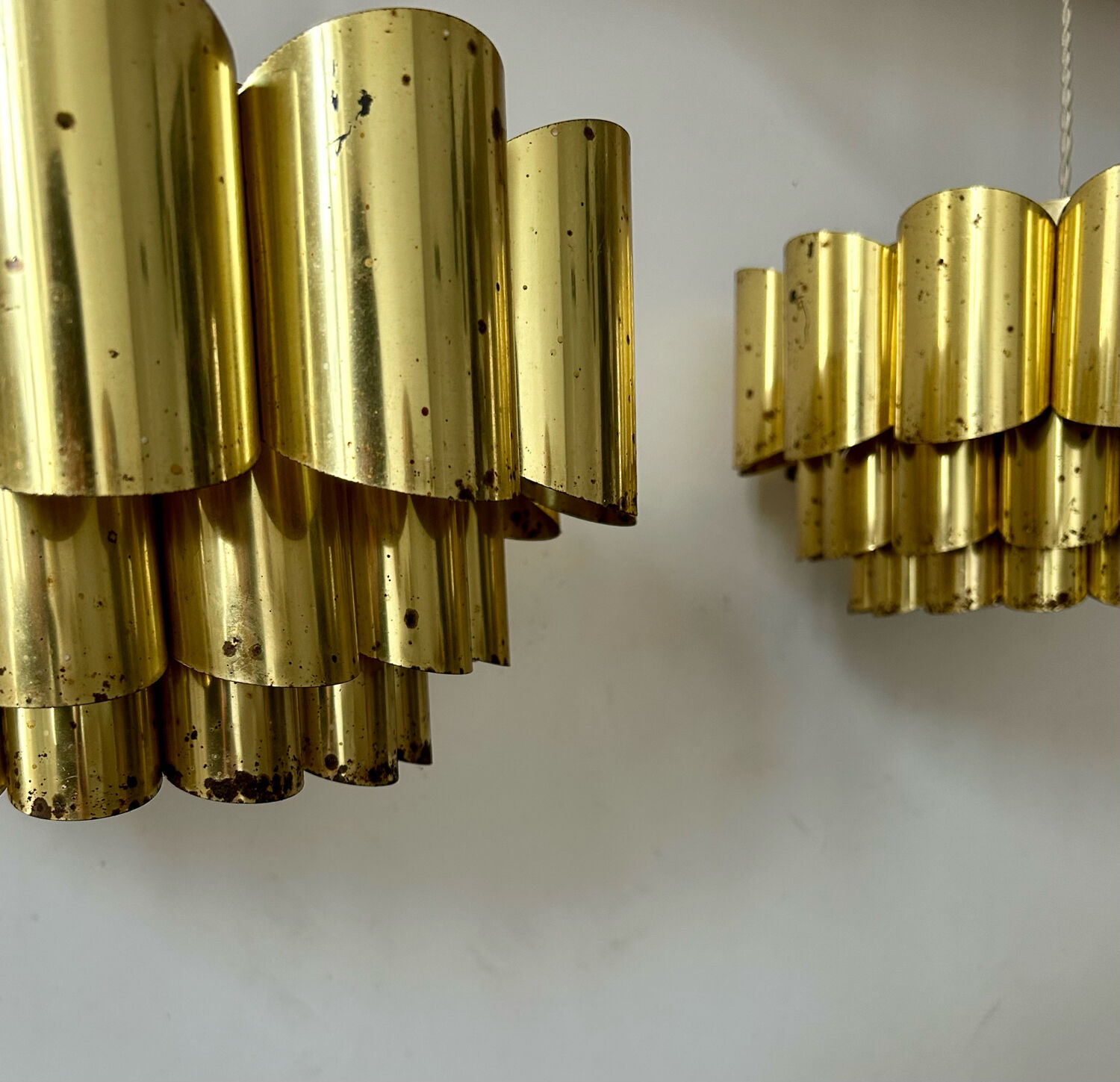 Pair of pendant lamps vintage Thorsten Orrling,solid brass, Suede 1960
