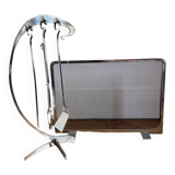 Jaques Charles polished stainless steel fireplace set for Jean-Paul Créations France 1970