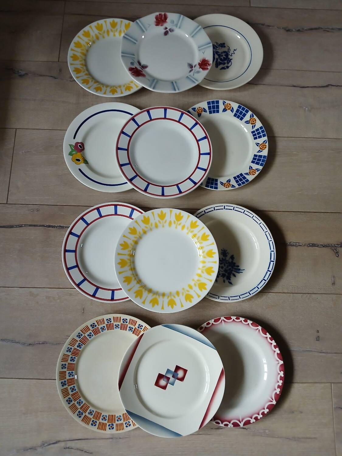12 mismatched antique dinner plates