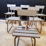6 vintage garden chairs made of wood and metal