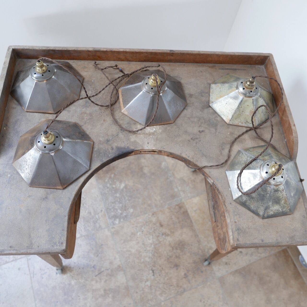 Antique industrial mirrored reflector shade pendant