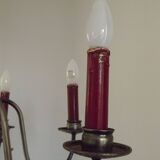 French Vintage Two-Tone Silver Metal 6-Light Flemish Chandelier with Red Drips