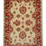 Red beige wool rug handmade oriental carpet traditional living room rug- 86x123cm