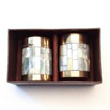 Ensemble sel et poivre Art déco vintage – Laiton et nacre, années 1930-1950