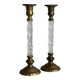 Pair of twisted metal and glass candlesticks