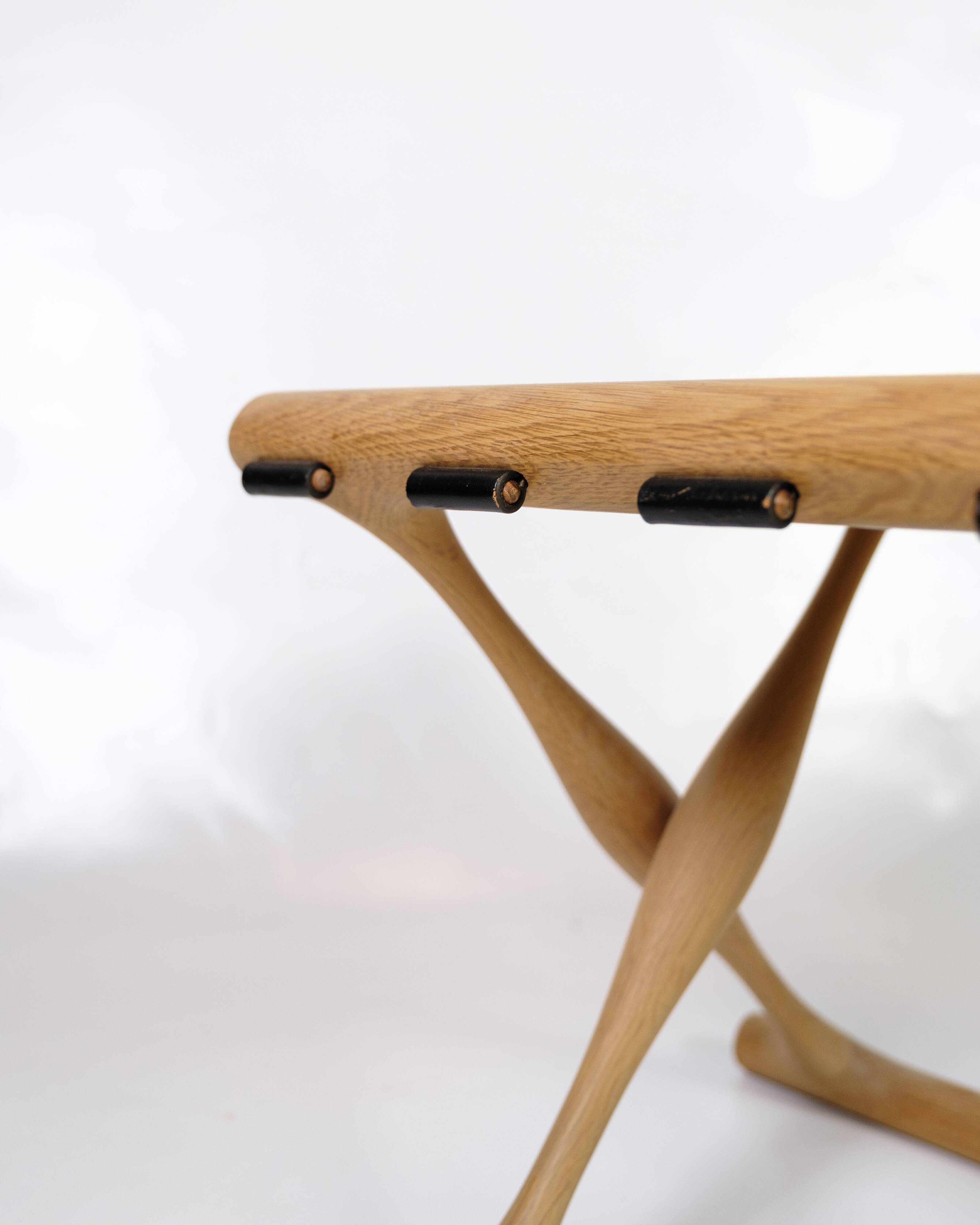 Stool Model PH 43 Made In Oak & Stretched Black Full Grain Leather By Poul Hundevad