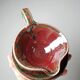 Glazed stoneware sauce boat Fontgombault, red and green, vintage 1960-1970.