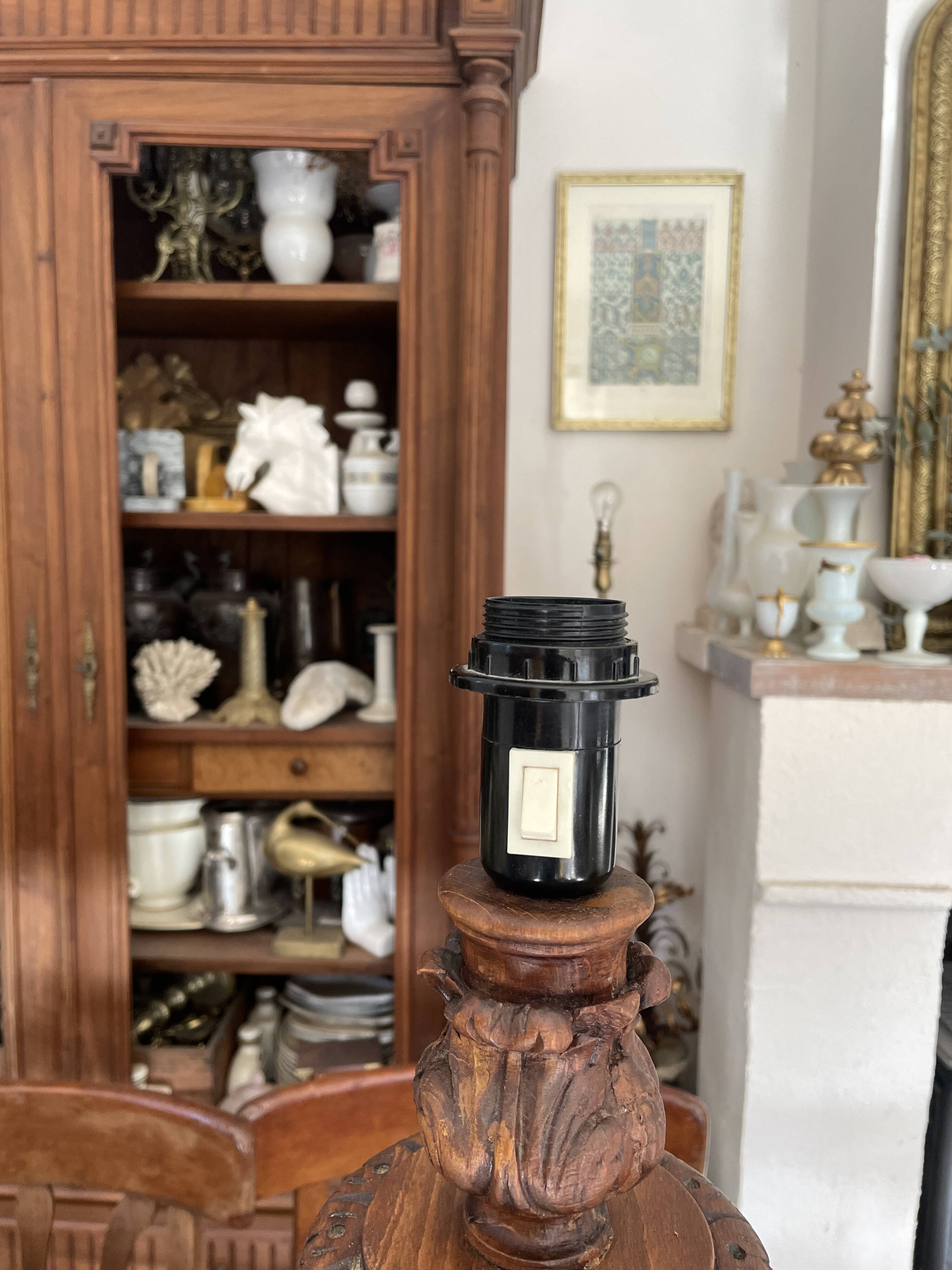 Antique carved wooden lamp 67cm