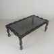 Vintage brutalist black iron chain link coffee table with original smoked glass, 70s