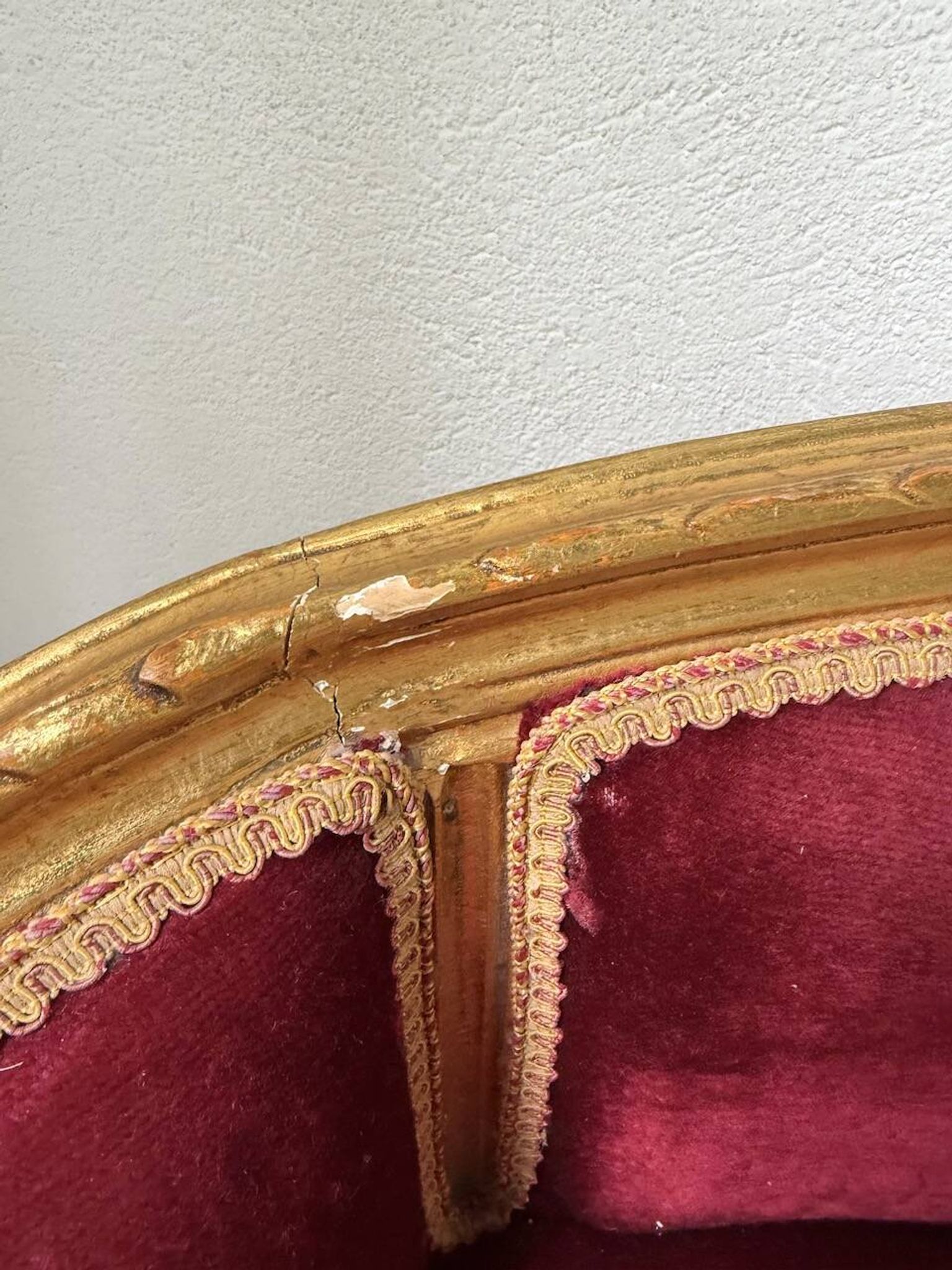 Louis XVI gilt wood and red velvet armchair