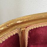 Fauteuil bois doré et velours rouge Louis XVI