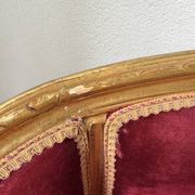 Louis XVI gilt wood and red velvet armchair