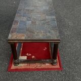 Table basse plateau carreau pierre nature pieds acier art deco
