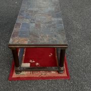 Table basse plateau carreau pierre nature pieds acier art deco