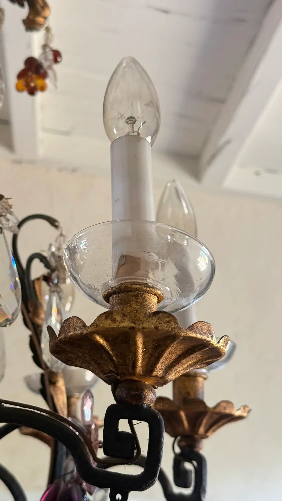 Lustre with pendants and glass fruits, Maison Baguès, six lights