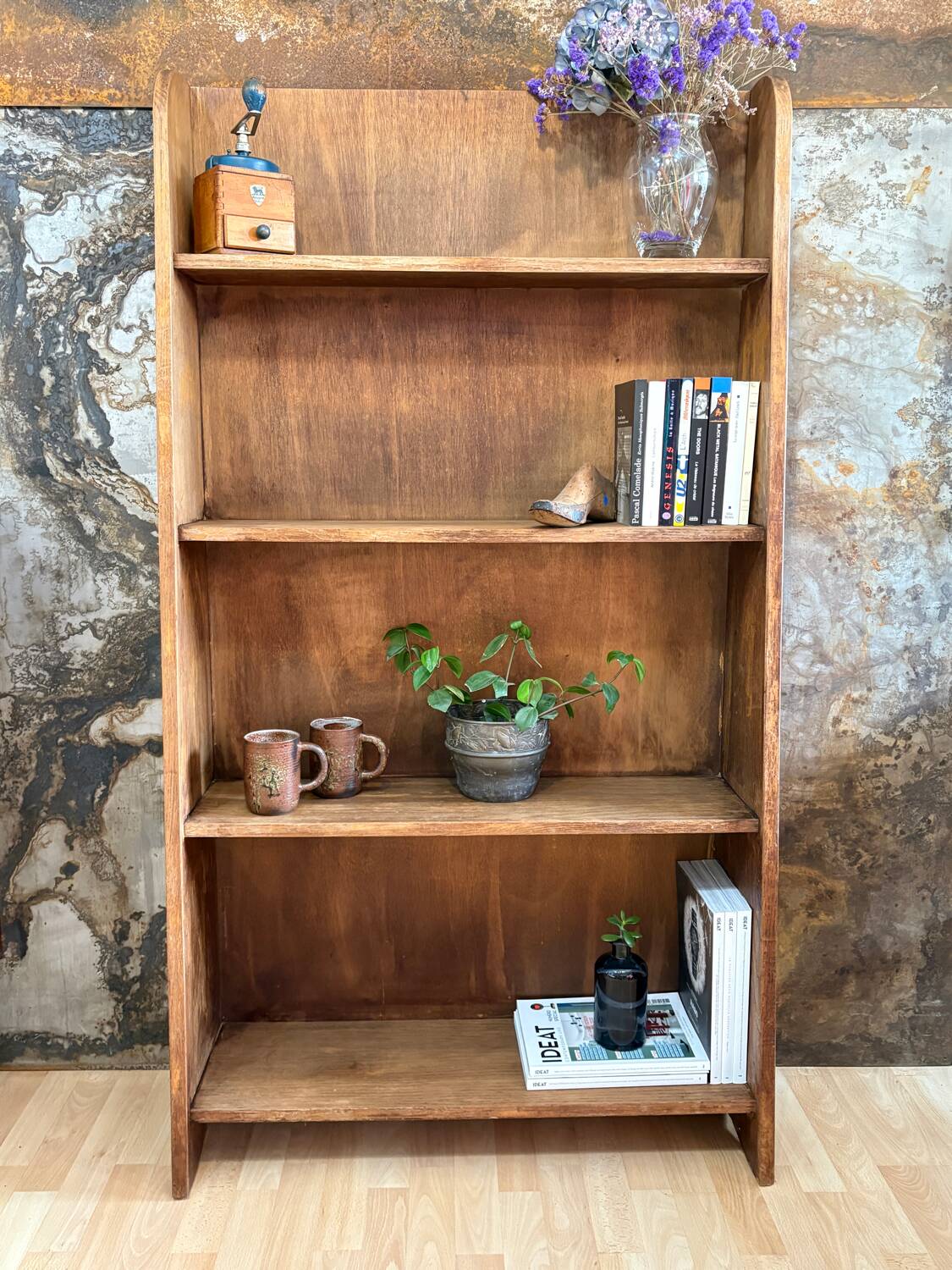 1950s raw wood bookcase