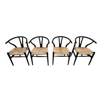 Lot de 4 chaises CH24 Wishbone par Hans Wegner pour Carl Hansen