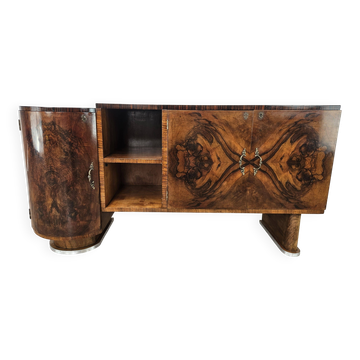 Art Deco sideboard in root walnut and fog with an aluminium base, 1940.
