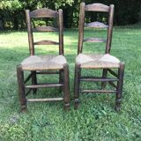 Pair of oak and straw chairs, 19th century period.