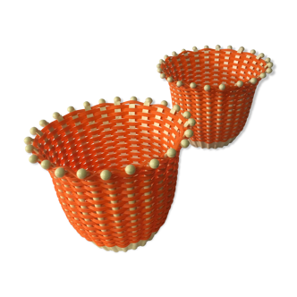 2 woven plastic pot covers, 60s