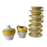 Service à café Badonviller Jaune Poussin nid d'abeilles, composé de 6 tasses, 1950