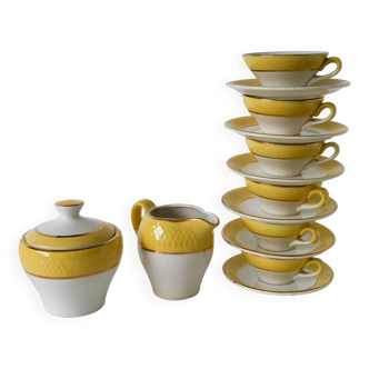 Service à café Badonviller Jaune Poussin nid d'abeilles, composé de 6 tasses, 1950