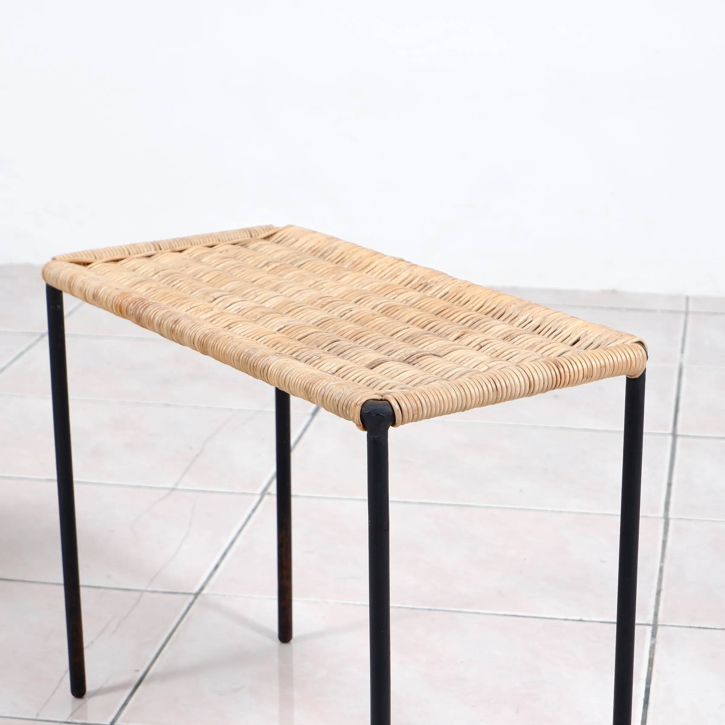 Nesting tables in metal / rattan by Carl Auböck